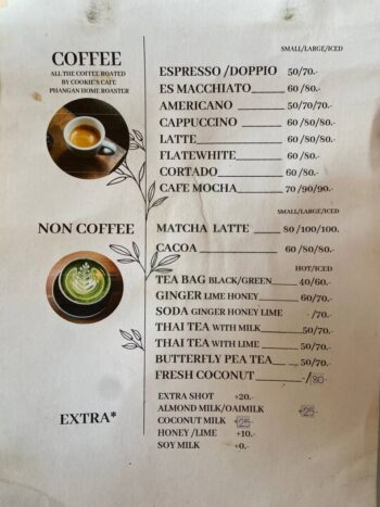 Cookies Cafe on Koh Phangan, known for great coffee, pastries, and a cozy atmosphere.