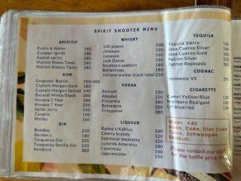 Tomorrow X restaurant menu on Koh Phangan, featuring a variety of dishes.