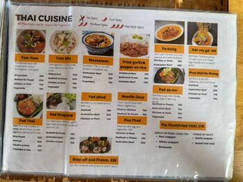 Tomorrow X restaurant menu on Koh Phangan, featuring a variety of dishes.