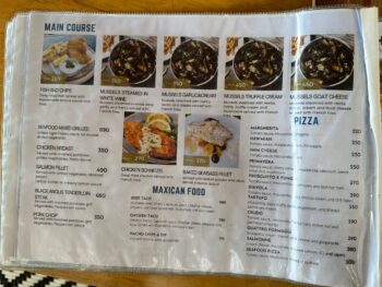 Tomorrow X restaurant menu on Koh Phangan, featuring a variety of dishes.