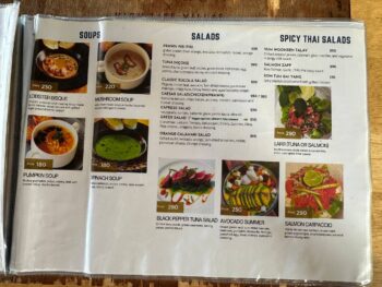 Tomorrow X restaurant menu on Koh Phangan, featuring a variety of dishes.