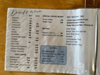 Tomorrow X restaurant menu on Koh Phangan, featuring a variety of dishes.