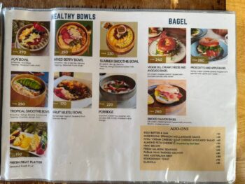 Tomorrow X restaurant menu on Koh Phangan, featuring a variety of dishes.