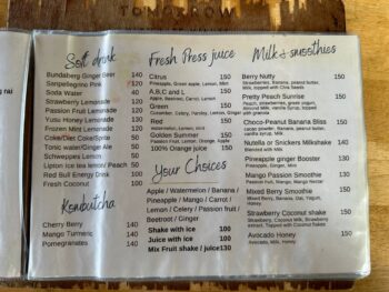 Tomorrow X restaurant menu on Koh Phangan, featuring a variety of dishes.