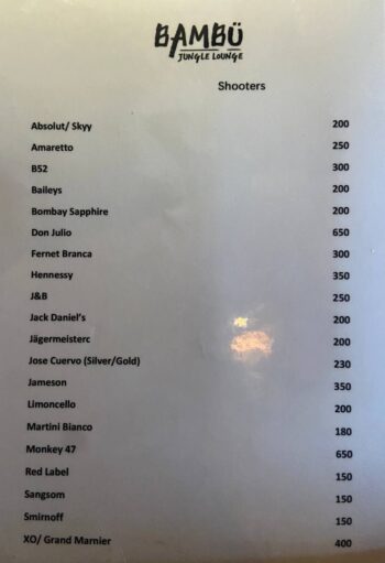 Menu of BamBoo Hut's – Jungle Lounge on Koh Phangan