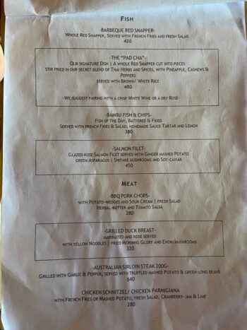 Menu of BamBoo Hut's – Jungle Lounge on Koh Phangan