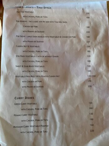Menu of BamBoo Hut's – Jungle Lounge on Koh Phangan