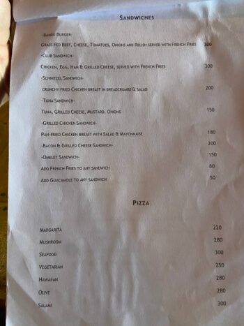 Menu of BamBoo Hut's – Jungle Lounge on Koh Phangan