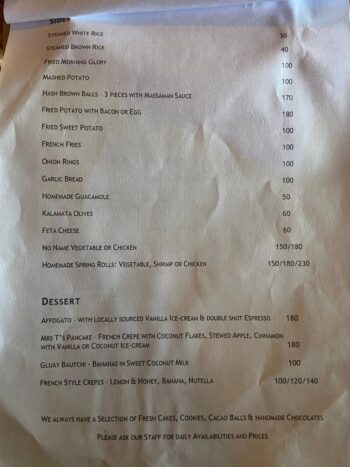 Menu of BamBoo Hut's – Jungle Lounge on Koh Phangan