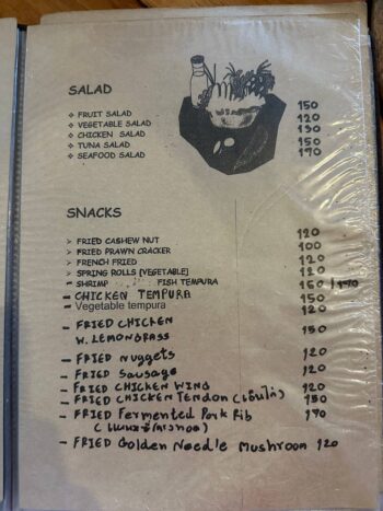 Menu of Ban Samphao Korean Barbecue on Koh Phangan