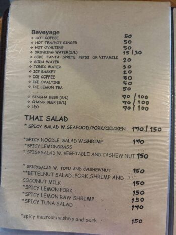 Menu of Ban Samphao Korean Barbecue on Koh Phangan
