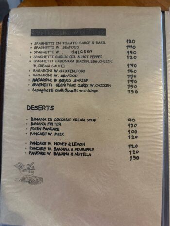Menu of Ban Samphao Korean Barbecue on Koh Phangan
