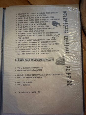 Menu of Ban Samphao Korean Barbecue on Koh Phangan