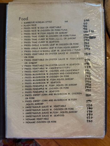 Menu of Ban Samphao Korean Barbecue on Koh Phangan