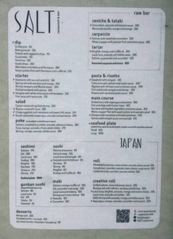 Menu at Salt. Seafood Restaurant & Bar, Koh Phangan