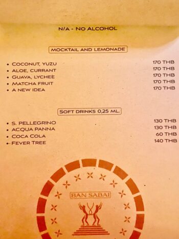 Menu of Ban Sabaii Signature Cocktail Bar on Koh Phangan