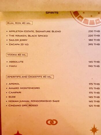 Menu of Ban Sabaii Signature Cocktail Bar on Koh Phangan