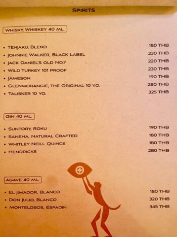 Menu of Ban Sabaii Signature Cocktail Bar on Koh Phangan