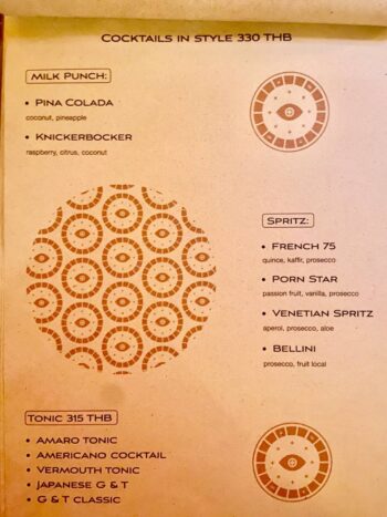 Menu of Ban Sabaii Signature Cocktail Bar on Koh Phangan