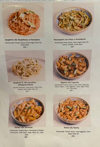 Menu at Indigo Cafe & Eatery on Koh Phangan – breakfast, pasta, pastries, and vegan desserts