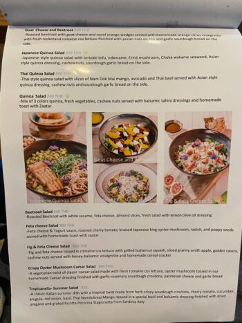 Menu at Indigo Cafe & Eatery on Koh Phangan – breakfast, pasta, pastries, and vegan desserts