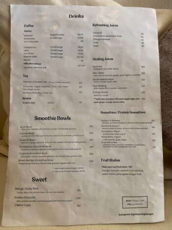 Prime Cafe Menu – Teriyaki salmon bowl, smoothies, and other healthy dishes.