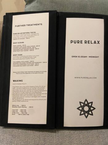 Pure Relax – Relaxing treatments menu with Thai massages and facials on Koh Phangan.