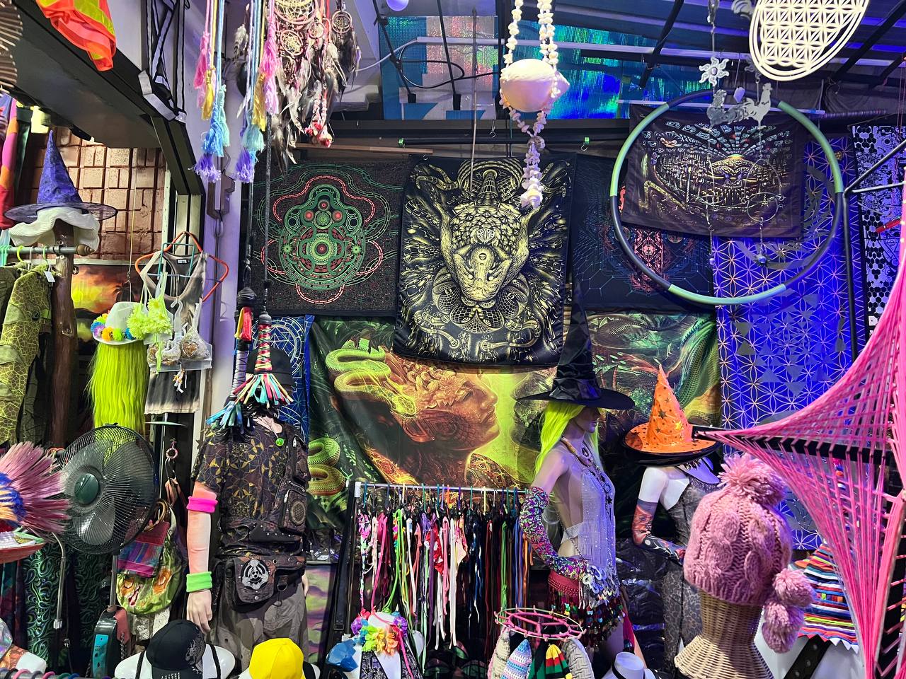 Psychedelic clothing and accessories at Psy Shop Psychedelic Alien in Thong Sala, Koh Phangan.