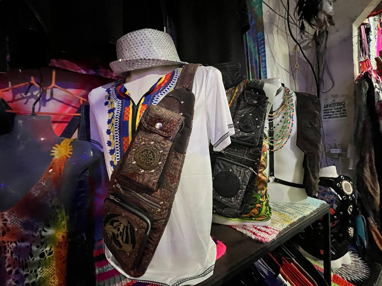 Psychedelic clothing and accessories at Psy Shop Psychedelic Alien in Thong Sala, Koh Phangan.