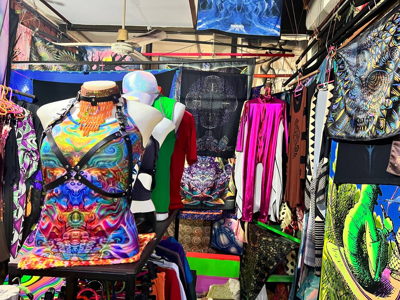 Psychedelic clothing and accessories at Psy Shop Psychedelic Alien in Thong Sala, Koh Phangan.
