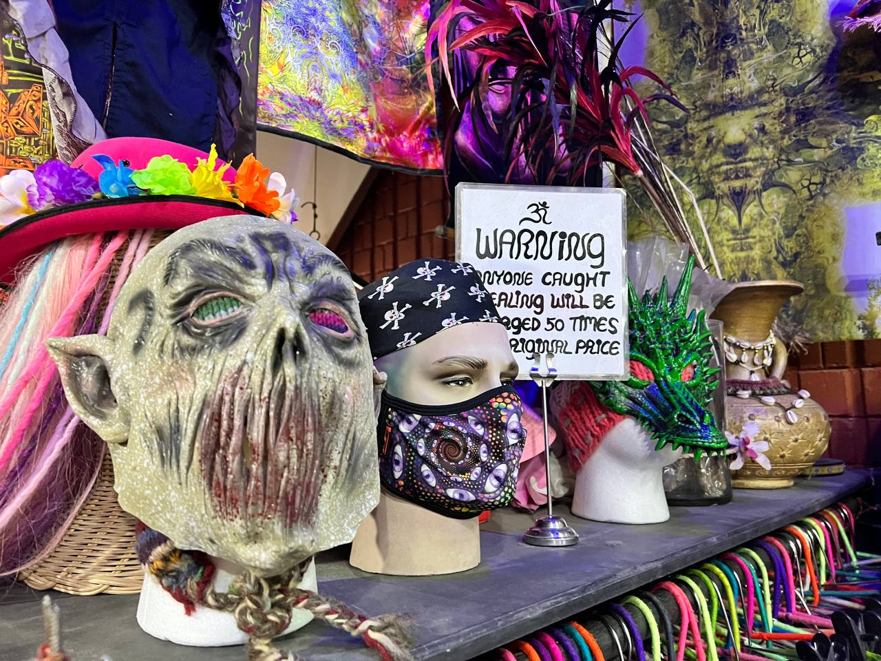 Psychedelic clothing and accessories at Psy Shop Psychedelic Alien in Thong Sala, Koh Phangan.