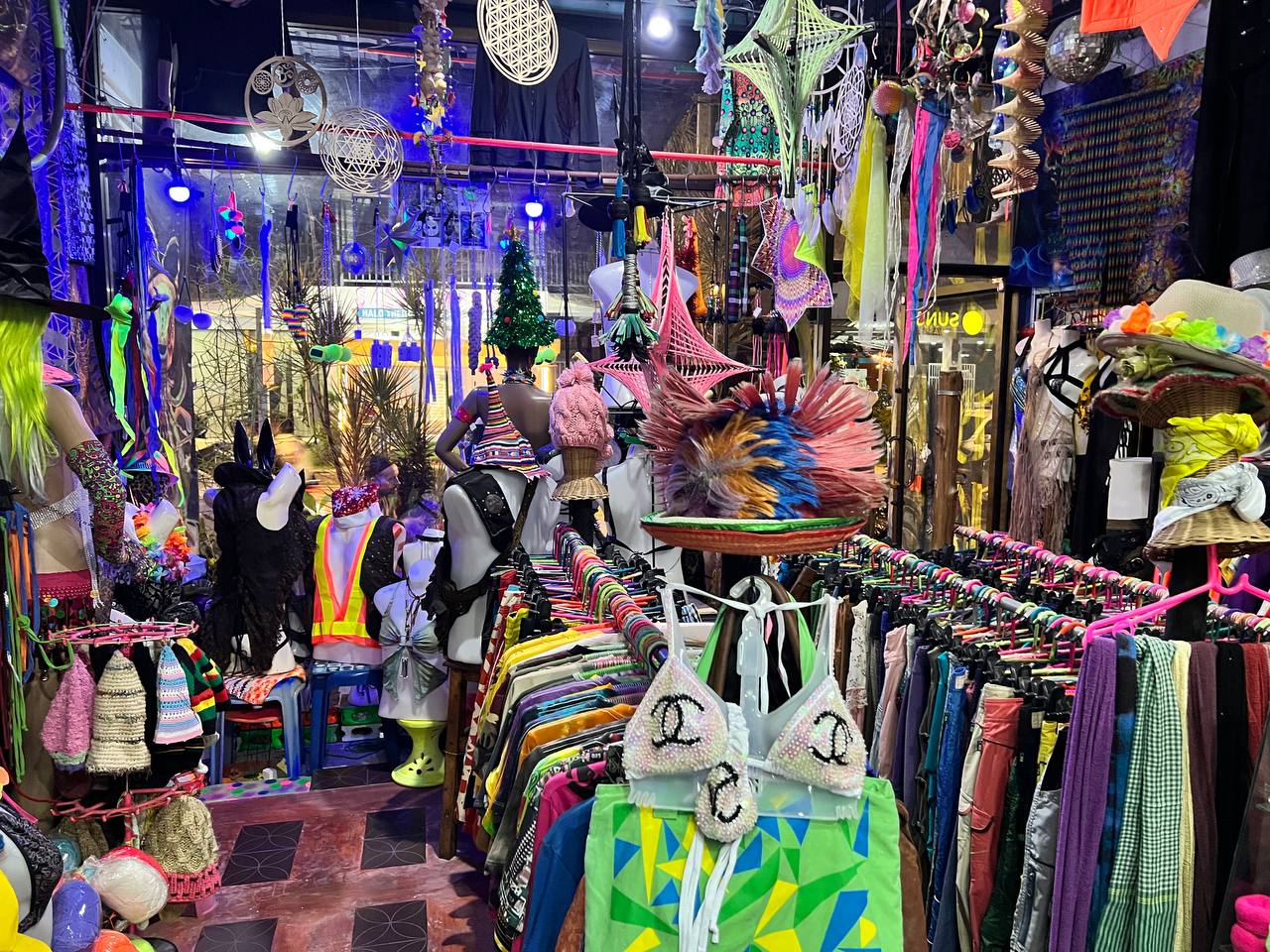 Psychedelic clothing and accessories at Psy Shop Psychedelic Alien in Thong Sala, Koh Phangan.