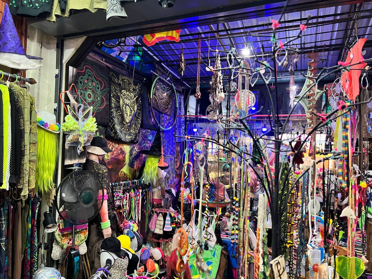 Psychedelic clothing and accessories at Psy Shop Psychedelic Alien in Thong Sala, Koh Phangan.
