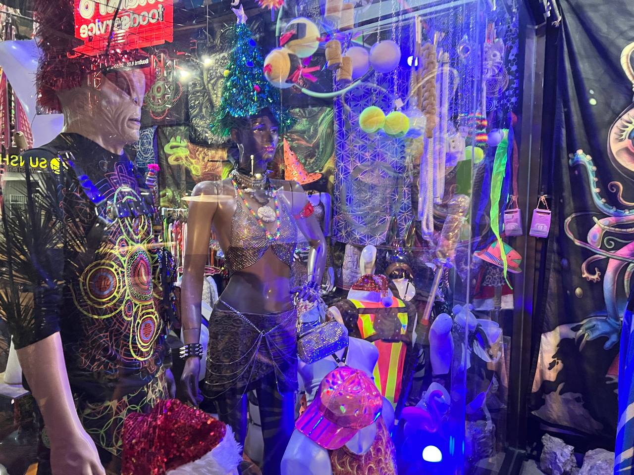 Psychedelic clothing and accessories at Psy Shop Psychedelic Alien in Thong Sala, Koh Phangan.