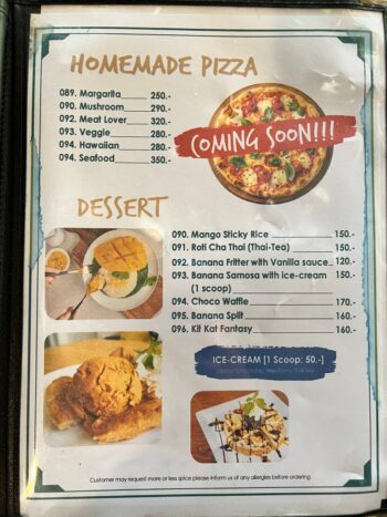 Delicious Thai dishes, pizzas, and spaghetti served at Wang Sai Restaurant in Koh Phangan.