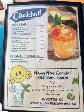 Tasty food and refreshing drinks served at Nangsabai by the Beach on Koh Phangan.