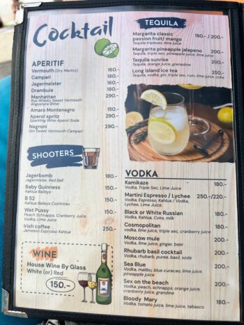 Tasty food and refreshing drinks served at Nangsabai by the Beach on Koh Phangan.