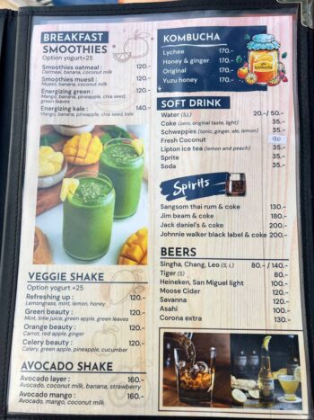 Tasty food and refreshing drinks served at Nangsabai by the Beach on Koh Phangan.