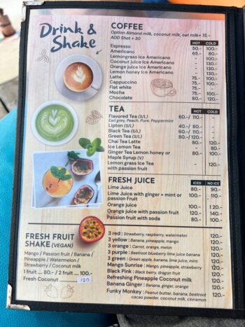 Tasty food and refreshing drinks served at Nangsabai by the Beach on Koh Phangan.