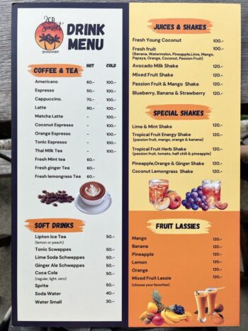 Menu of 2C Bar on Koh Phangan