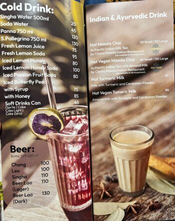 Menu at Indigo Cafe & Eatery on Koh Phangan – breakfast, pasta, pastries, and vegan desserts