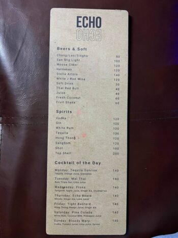 Menu at Echo Beach Club – Grilled dishes, snacks, and cocktails by the sea.