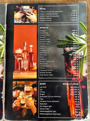 Menu at Ratatouille – Thai and European dishes with fresh ingredients and rich flavors.