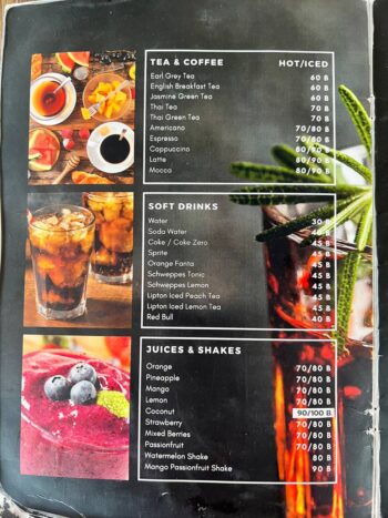 Menu at Ratatouille – Thai and European dishes with fresh ingredients and rich flavors.