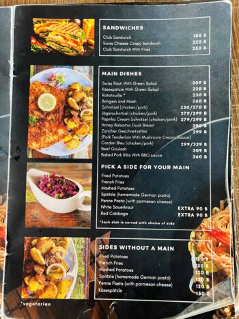 Menu at Ratatouille – Thai and European dishes with fresh ingredients and rich flavors.