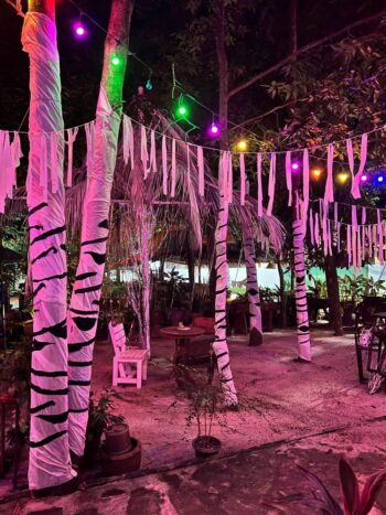 Cozy atmosphere at NASHE MESTO café, featuring delicious meals and warm hospitality on Koh Phangan.