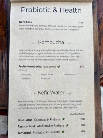 Healthy menu items at House of Sanskara, featuring fresh ingredients, vegetarian, and vegan options on Koh Phangan.