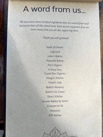 Healthy menu items at House of Sanskara, featuring fresh ingredients, vegetarian, and vegan options on Koh Phangan.