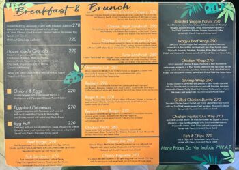Menu items at Common Grounds cafe on Koh Phangan