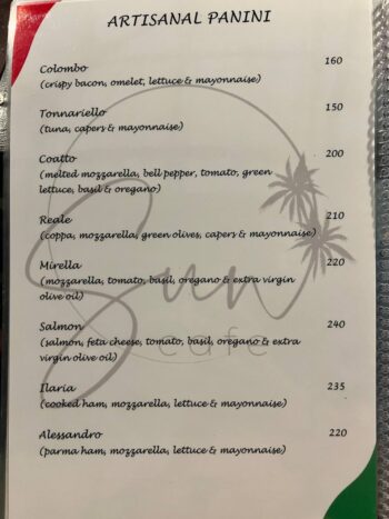 Italian dishes, pizzas, and baked goods from Suncafe’ menu